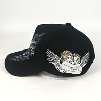 Casquette de baseball personnalisée avec broderie 3D chromée, ailes de chérubin, streetwear noir, BSCI, usine OEM ODM