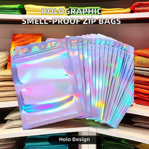 Maßgefertigte Aluminiumfolie Transparente Holographische Reißverschlusstasche Wiederverschließbare Geruchsdichte PET-Lebensmittelverpackung Mylar Kleine Ziplock-Beutel für Pulver - Product Image 2