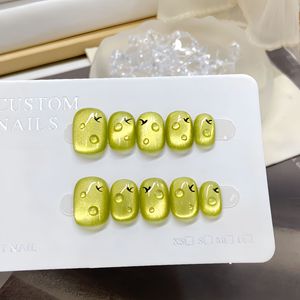 NEU Ankunft Cat Eye Press auf Nägeln 10 teile/satz French Butterfly Flower Acryl Falsche künstliche Presse auf Nägeln - Product Image 1