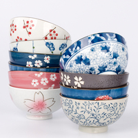 Bol japonais peint fleur en grès couleur sous glaçure petits bols à collation en céramique bon marché