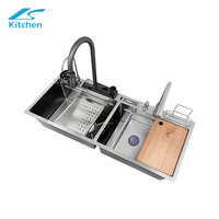 11845 multifonctionnel luxe intelligent moderne robinet porte-couteau en acier inoxydable Nano ruban cascade cuisine évier ensemble