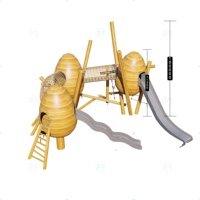 Équipement de terrain de jeux à thème commercial, structure de jeu extérieure non motorisée pour enfants avec toboggan et filet de cordes pour parc communautaire et complexe hôtelier