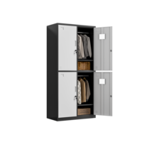 Armoire de rangement métallique à 4 portes et deux niveaux, noir et blanc, avec serrure à clé séparée, pour vestiaire d'usine et salle de sport