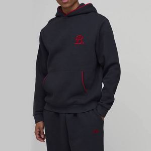 Sweat-shirt et pantalon de survêtement à contraste noir et rouge, mini logo personnalisé, ensemble deux pièces pour homme - Product Image 3