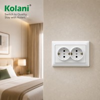Prise murale double Schuko Kolani norme UE 2 profonde, blanc brillant, ignifuge, avec clip de terre en PC, prise murale ronde de sécurité
