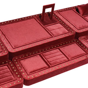 ROMI <span class=keywords><strong>Rose</strong></span> Rouge Velours En Cuir Bijoux Comptoir Présentoir Titulaire Collier Anneau Boucle D'oreille Bijoux Présentoir Ensemble - Product Image 4