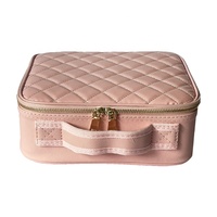 Pour boîte de beauté étanche en cuir PU rose avec miroir petit organisateur de maquillage de voyage pour femmes filles étui ouvert séparateurs amovibles