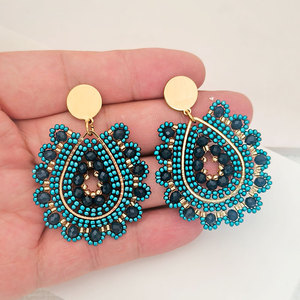 Aretes de Aro Hechos a Mano con Cuentas Bohemias de Acero Inoxidable y Oro de 18K, Joyería Geométrica de Cristal a la Moda, Regalo para Mujer - Product Image 1