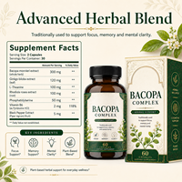 Capsules Premium Complexe de Bacopa avec Extrait de Ginkgo Biloba et de Rhodiola 100mg – Complément Herbal Quotidien pour la Mémoire et la Concentration – Vente en Gros