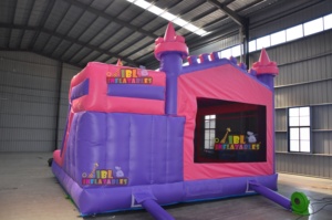 Castillo Inflable Rosa <span class=keywords><strong>y</strong></span> Morado con Tobogán <span class=keywords><strong>y</strong></span> Aro <span class=keywords><strong>de</strong></span> Baloncesto, <span class=keywords><strong>de</strong></span> PVC, para Niños, Ideal para Alquiler en Fiestas - Product Image 5