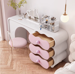 Coiffeuse en bois massif laqué, pour chambre à coucher, style moderne et épuré pour petit appartement, coiffeuse de chevet - Product Image 2