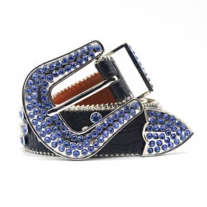 Cinturón de Diamantes de Imitación para Mujer, Hebilla de Aleación, Estilo Hip Hop, Moderno, Negro con Piedras Azules, Diseño de Cono, Otro Material - Product Image 2