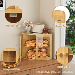 Boîte à pain en bambou à double porte, double compartiment, armoire de cuisine avec panneau acrylique pour le rangement du pain - Product Image 4
