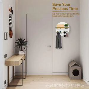 Wall Mounted Key Rack Round <b>Shelf</b> With <b>Hooks</b> For Entryway Storage And Organization - Product Image 3