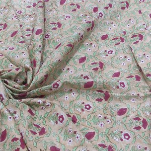 Hand Block Floral Printed Cotton Fabric | Sandy Brown Kids Dress <b>Material</b> for Ethnic Clothing <b>Sewing</b> and Crafting - Product Image 5