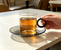 Ensemble tasse et soucoupe en verre borosilicate gris fumé, résistant à la chaleur, design classique, 120 ml, passe au lave-vaisselle, pour les fêtes