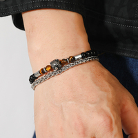 Bracelet en pierre perlée œil de tigre en gros en acier inoxydable petit disque bracelet en pierre naturelle bracelet hommes