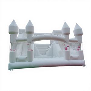 Castillo inflable blanco de doble carril con tobogán, combo de casa de brinco gigante, castillo hinchable - Product Image 1