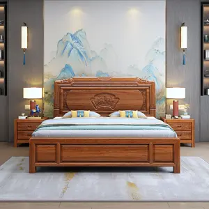 하이 퀄리티 단단한 나무 침대 킹 사이즈 다크 브라운 골동품 색상 유약-골동품 목재 가구 수제 제조