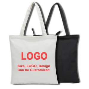 Pazarlama ürünleri sevimli hediyeler yaz kadın büyük el çantası çanta siyah tuval pamuk çanta özelleştirilebilir bez fermuarlı çanta