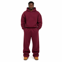 Ensemble de survêtement unisexe bordeaux épais, sweat à capuche oversize et pantalon de jogging, streetwear, logo personnalisé, OEM ODM, vente en gros