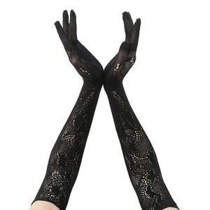 HZS-25029 mode dentelle florale mariée gants femmes Vintage Nylon maille manches gants longs Sexy <span class=keywords><strong>noir</strong></span> résille plein doigt gants - Product Image 1