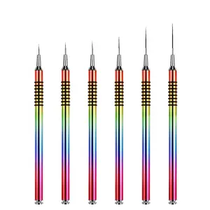 Custom Rainbow 6PCS Sets Painting Gel Pen Professional Ultra Thin Brush 5mm/7mm/9mm/11mm/20mm/25mm Nail Art Brushes Set Liner