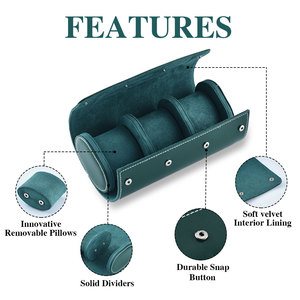 Rotolo Porta Orologi di Lusso Personalizzato in Pelle Scamosciata Verde Nero a 1 Scomparto 2 Scomparti 3 Scomparti - Product Image 2
