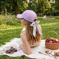 Op maat gemaakte logo roze lavendel unisex Oxford Dobby 100% katoenen baseballcap sjaal lint strik fabrikant groothandel hoge kwaliteit
