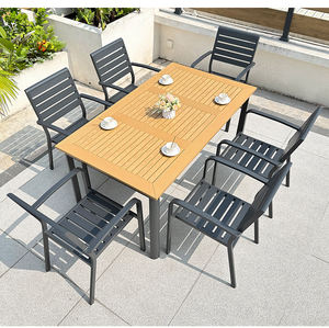Juego de Mesa y Sillas de Comedor Modernas de Madera Plástica para Jardín de Lujo para Exteriores, Sillas Apilables de Aleación de Aluminio, Muebles para Balcón y Patio - Product Image 2