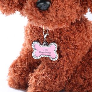 Accessoires de collier pour animaux de compagnie : porte-clés, cadres photo diamantés, médailles d'identification anti-perte, médailles personnalisées en forme d'os/cœur pour chiens et chats, personnalisables à la main - Product Image 1