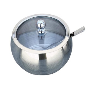 Kitchen 18/8 Stainless Steel Seasoning Box Condiment Jar Jar Spice Condiment Bottle Salt Pepper Sugar Storage (Glass Lids)