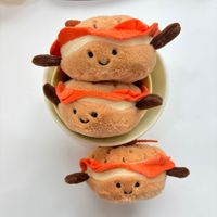 Porte-clés en peluche hamburger souriant mignon, poupée en peluche souple en forme de nourriture, pendentif de sac, cadeau d'anniversaire pour enfants et décoration de sac à dos