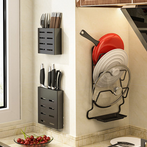 Pot Lid Rack Wall Mounted With <b>Tray</b> Metal Hanging Kitchen <b>Storage</b> Draining Rack Square Shape For Cookware Organization - Product Image 2