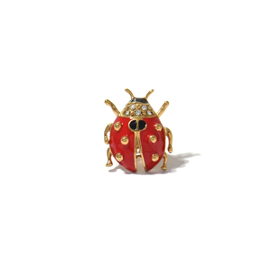 Crystal Ladybug <b>Cocktail</b> <b>Ring</b> Red Enamel <b>Gold</b> Plated Stainless Steel Sustainable Design Pave Setting Unisex - Product Image 2