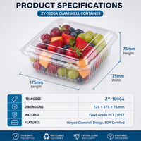 Boîte à fruits en PET transparent de qualité alimentaire FDA avec couvercle à charnière pour l'emballage des baies fraîches