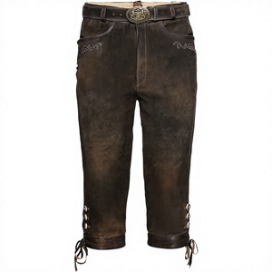 Pantalones Cortos de Cuero de Ante Vacuno Genuino para Hombre, Estilo Alemán, hasta la Rodilla, Lederhosen, Trachten Bávaro, con Bordado Personalizado - Product Image 1