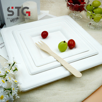 Assiette carrée personnalisée de 8 pouces en bagasse, écologique, compostable, jetable, pour dîner, fête, événement, certifiée FSC, matière première disponible