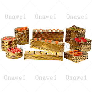 Onawei Hotel Gouden Desserttaart Afternoon Tea Presentatieplateau Set RVS Gehamerd Goud Luxe Buffet Etenstandaard - Product Image 3
