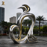 Escultura Artística Contemporánea de Olas Oceánicas en Acero Inoxidable con Acabado Dorado para Exteriores, Hoteles, Plazas y Jardines Costeros