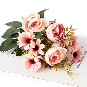 Bouquet de fleurs artificielles en soie Haiyi, 30 cm, rose thé, décoration de mariage et de maison, fleurs simulées à bourgeons perlés - Product Image 3