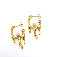 Boucles d'oreilles clous tendance en acier inoxydable plaqué or, design unique avec perles incrustées effet goutte fondante et sourire, irrégulières et audacieuses