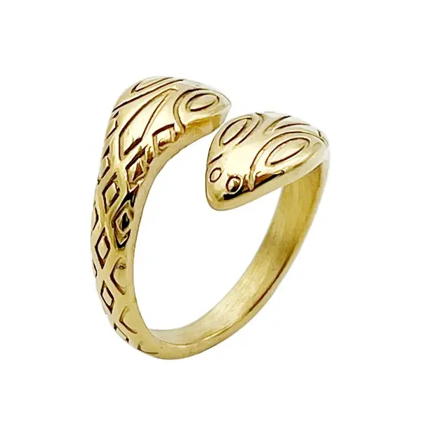 Kreatif Eropa mode INS cincin jari berlapis emas 18K baja tahan karat sederhana berbentuk ular untuk perhiasan wanita