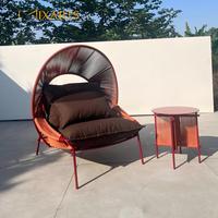 Fauteuil œuf en corde tressée pour jardin, chaise paon à dossier haut, fauteuil de salon d'extérieur avec table d'appoint pour patio, cour et balcon