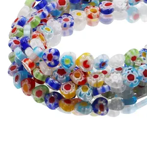 Full Hole 4mm 6mm 8mm 10mm 12mm Plum Blossom Cubic Round Heart Oblate Shape millefiori glass beads Loose Beads For Bracelet Diy