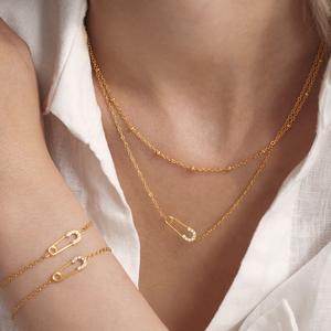 Ensemble collier et bracelet Oumai <span class=keywords><strong>Ka</strong></span> en acier inoxydable plaqué or, entièrement serti de zircons 5A, strass délicats et raffinés - Product Image 1