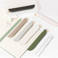 Étui à stylo en cuir simple de couleur unie en PU pour étudiants, papeterie de bureau, protection contre la perte
