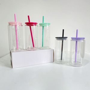 Lot de 25 verres à bière en forme de globe à neige à double paroi de 12 oz, vierges pour sublimation, pré-perforés, avec couvercle en plastique et paille - Product Image 2