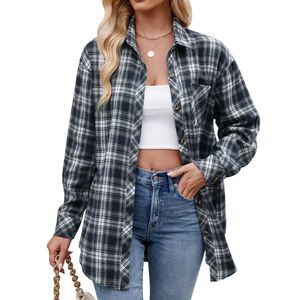 <strong>Women</strong> Plaid <strong>Flannel</strong> <strong>Shirt</strong> Long Sleeve Casual <strong>Shirts</strong> Vintage <strong>Check</strong> Blouse Multi Color Plaid Shacket Outerwear Streetwear Tops - Product Image 2