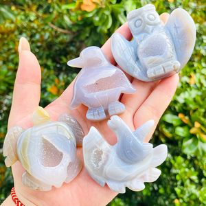 High Quality Crystal Agate Animals Crafts Healing Stone Owl Penguin Unicorn Turtle Carvings Gifts & Decoration
